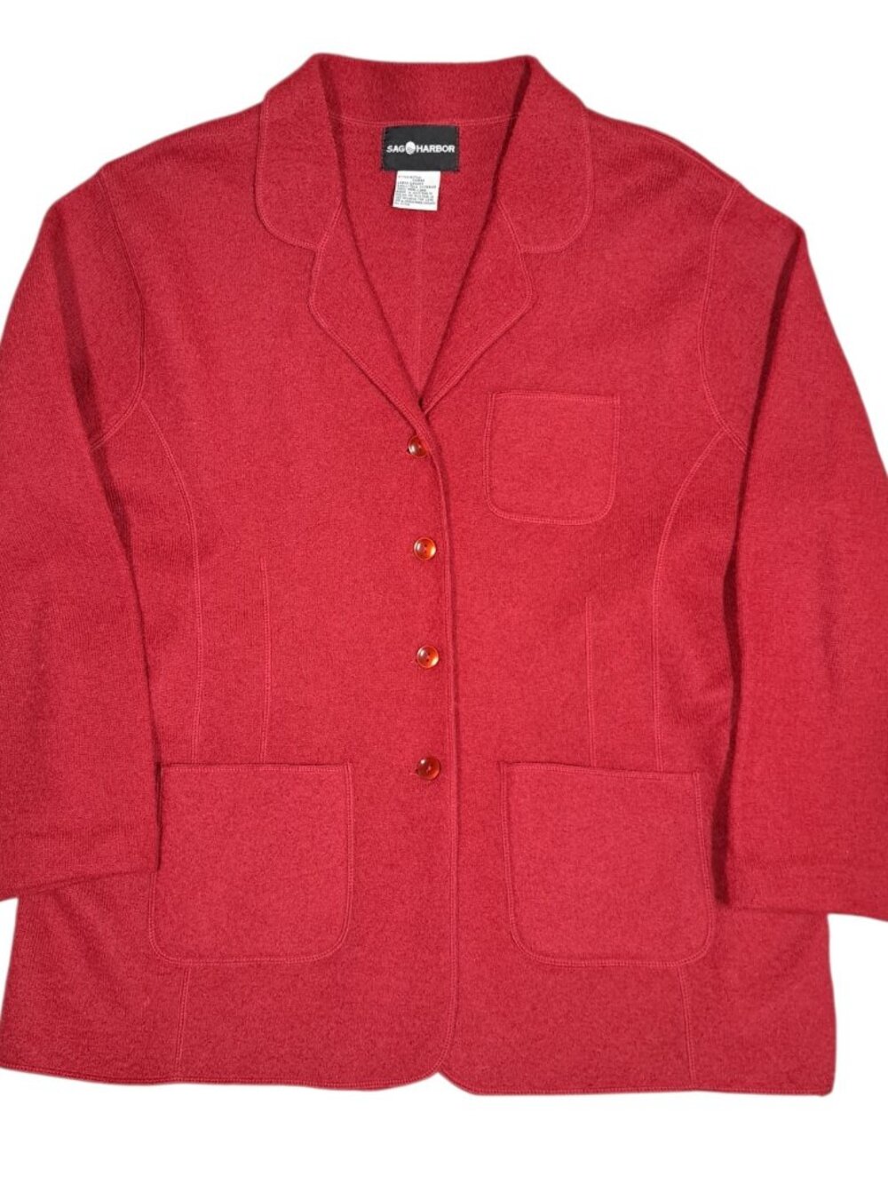 Sag Harbor Womens Wool Cardigan Sweater Jacket Blazer Red L Vtg Y2K Grandma Chic